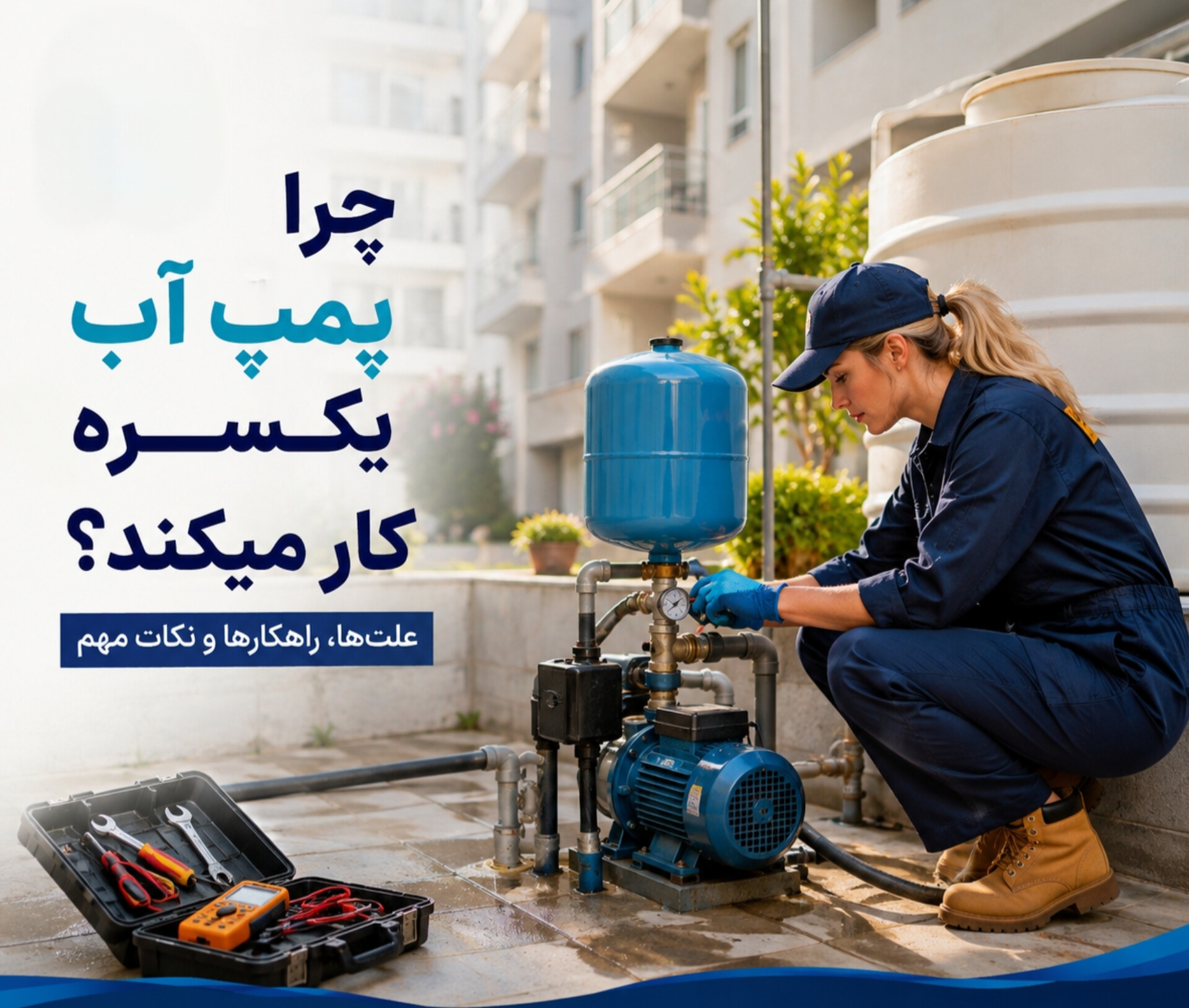 علت یکسره کار کردن و خاموش نشدن پمپ آب ساختمان چیست؟ | ۱۴ علت اصلی، روش عیب‌یابی و راهکار رفع مشکل